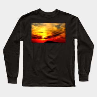 Apocalyptic scenery with a bath of violent clouds in the sunset sky full of raging red and yellow colours Long Sleeve T-Shirt